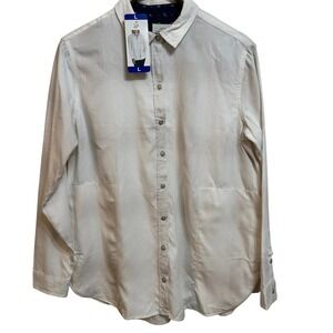 Jachs Girlfriend Button Down Shirt‎ Womens L White Shadow Plaid Snap Shacket